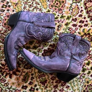 Vintage Dan Post Flat Iron Size 8.5 Purple Western Ankle Boots